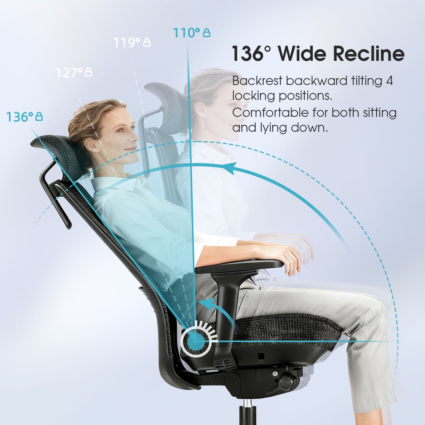 Ergosift Ergonomic Mesh Office Chair — Lumbar Support, Adjustable Headrest/Armrests, Seat Depth, 90–135° Recline