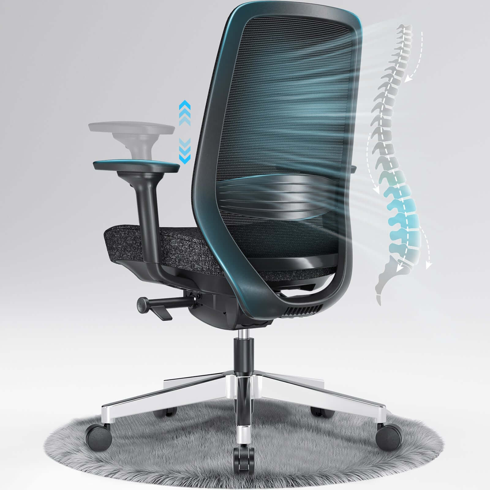 ErgoSift M2 ergonomic office chair with lumbar support featuring adjustable 4D armrests and breathable backrest design.