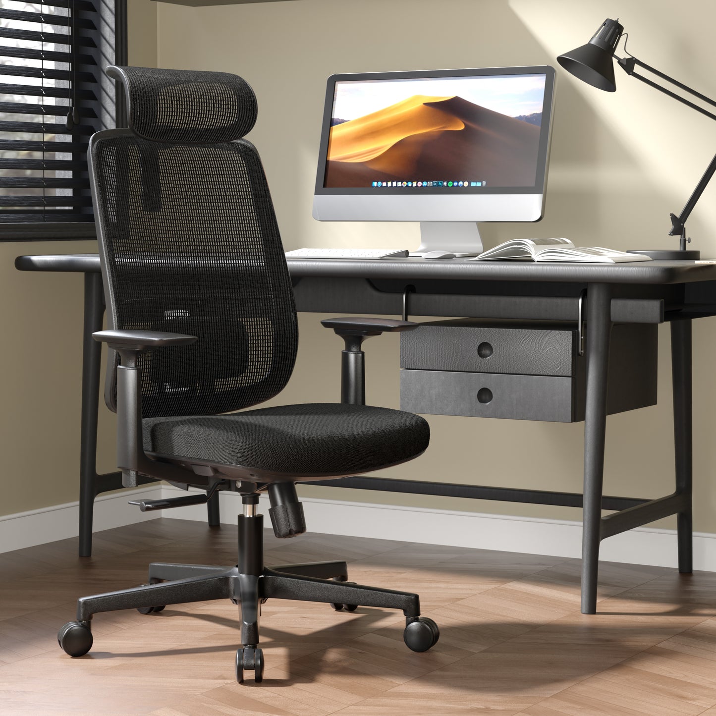 ErgoSift Ergonomic Mesh Office Chair With Lumbar Support, Adjustable Headrest, Armrest, Seat Depth And Tilt