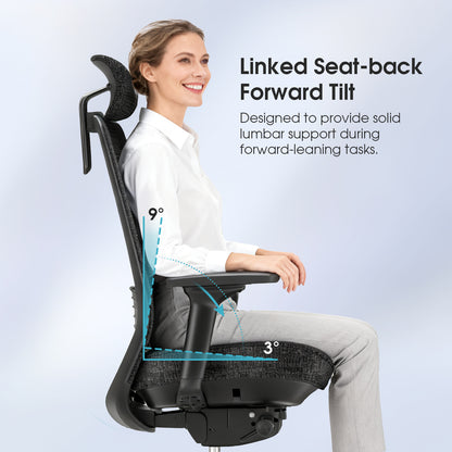 Ergosift Ergonomic Mesh Office Chair — Lumbar Support, Adjustable Headrest/Armrests, Seat Depth, 90–135° Recline