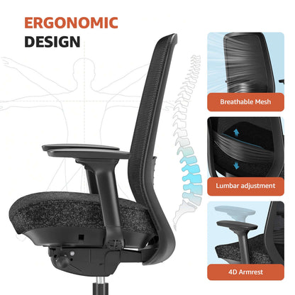 ErgoSift M2 ergonomic office chair with lumbar support featuring breathable mesh, lumbar adjustment, and 4D armrests.